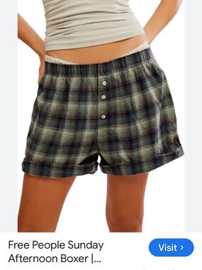 Free People Plaid Boxer Shorts - Green and Black (New with tags)